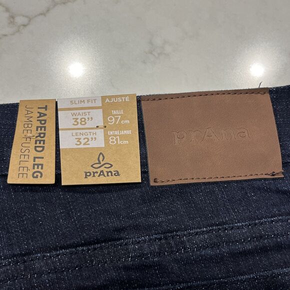 Prana Jeans Mens 38x32 Blue Dark Rinse Hillgard Tapered Leg Slim Fit Organic - Picture 8 of 13